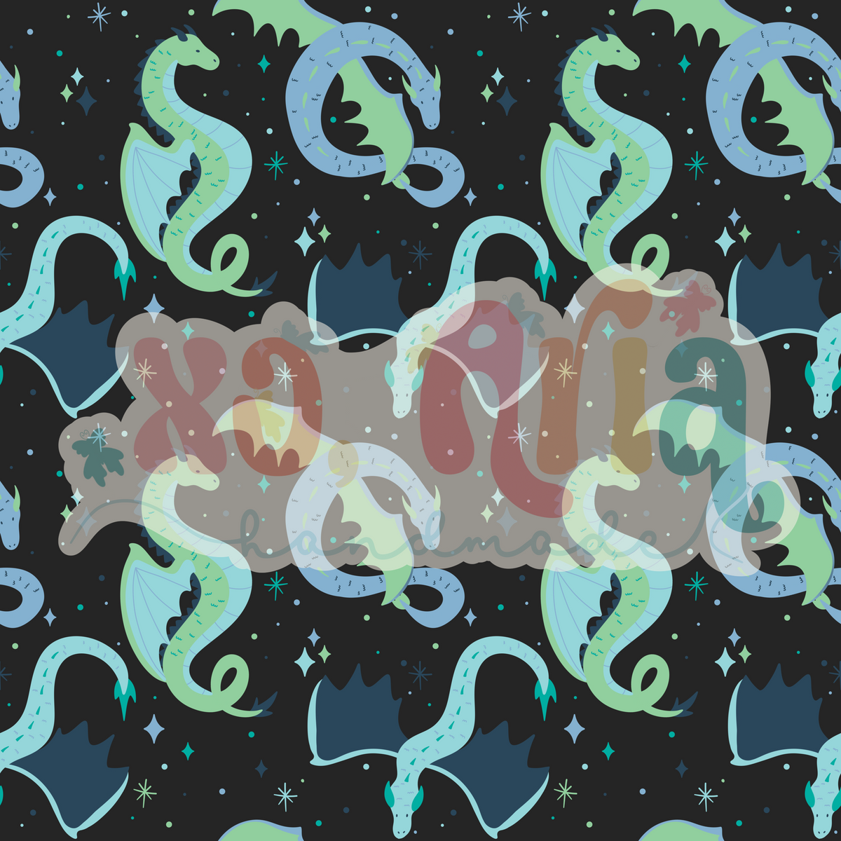 Blue Green Dragons (Charcoal)