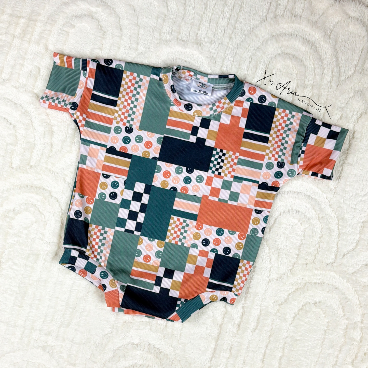 12-18m RTS - Smiley Patches T-shirt Romper