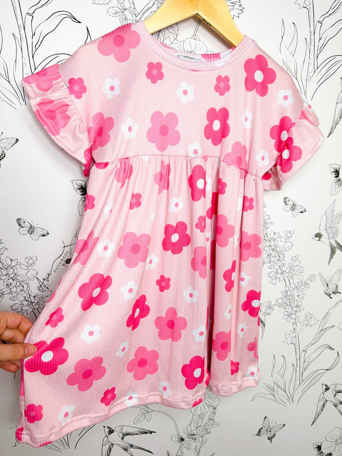 18-24m RTS - Pink Floral Ruffle Dress