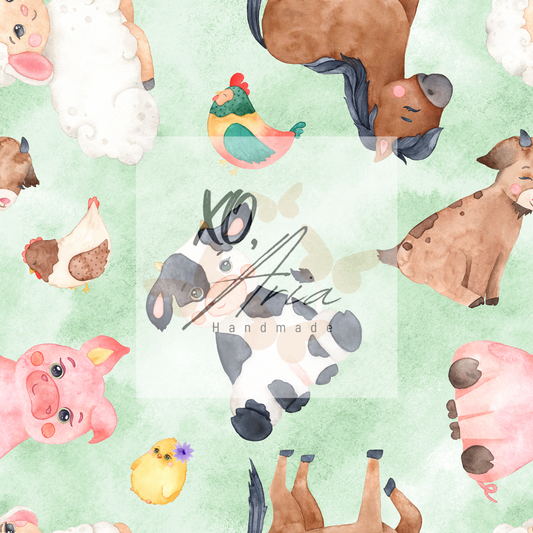 Watercolor Farm Animals on Green