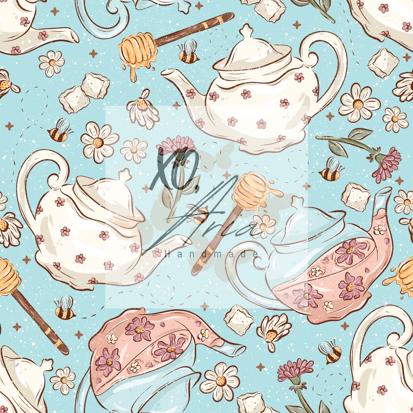 Teapots on Blue