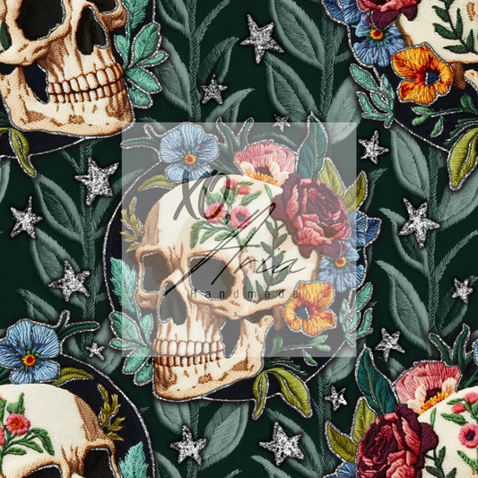 Faux Embroidered Floral Skulls