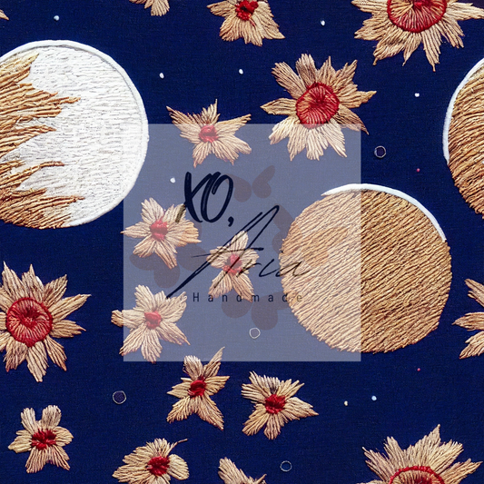 Faux Embroidered Night Skies on Blue