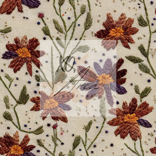 Faux Embroidered Floral on beige
