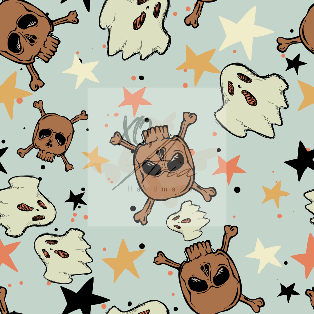 Skulls & Ghosts on Blue