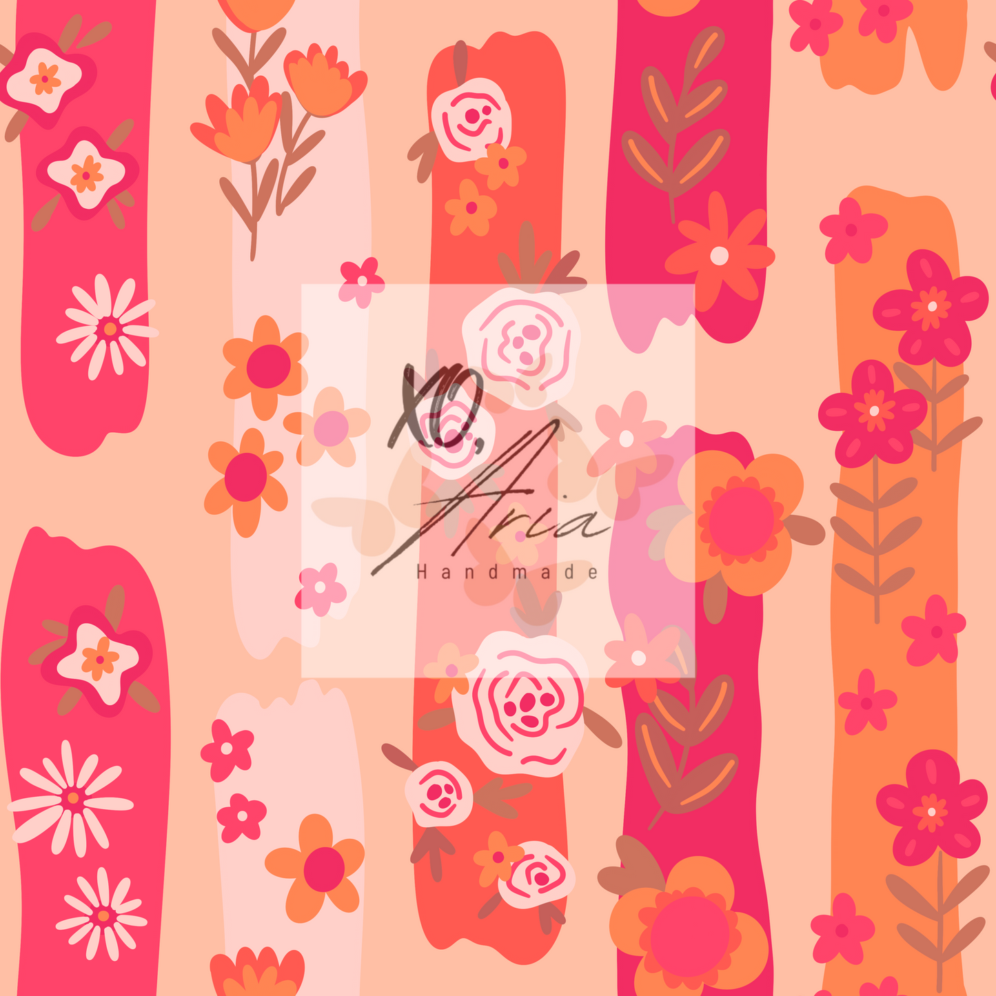Neon Coral Retro Flora
