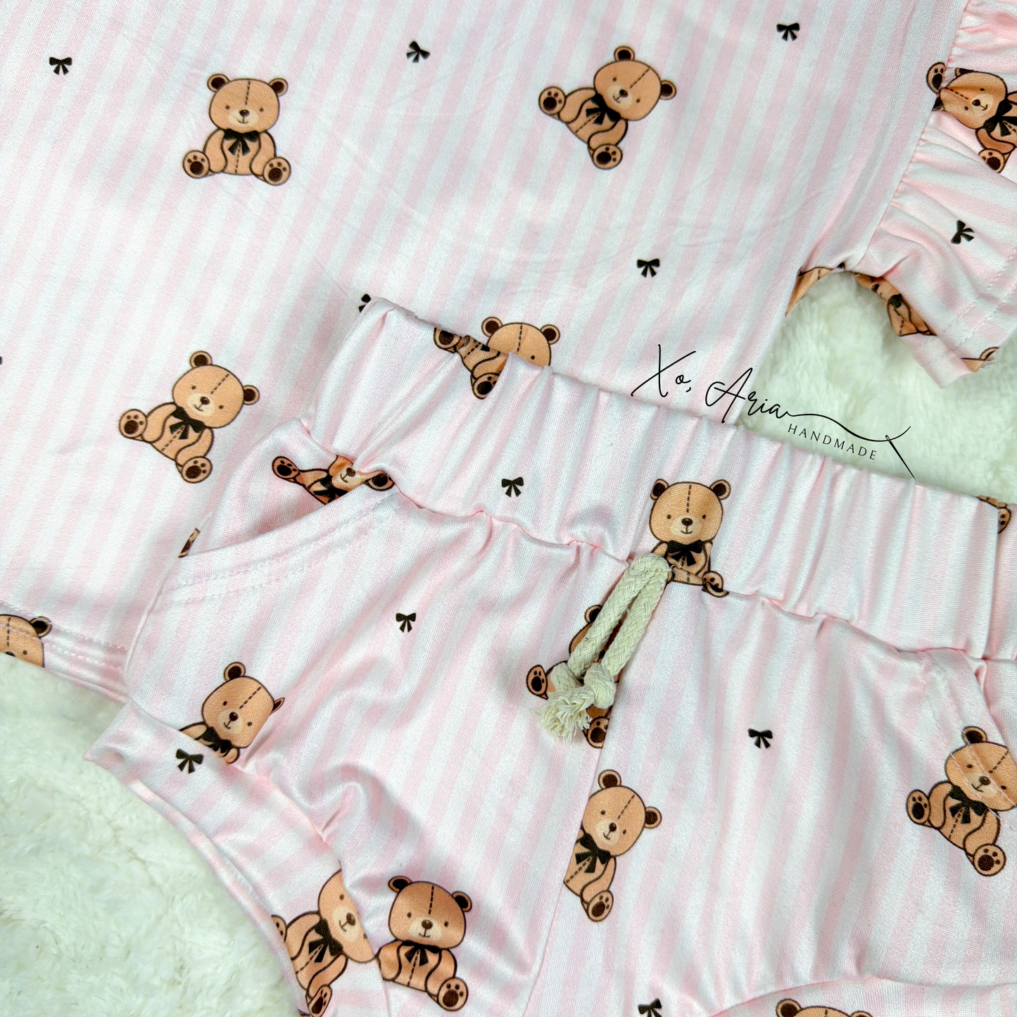 18-24m RTS - Pink Teddy Ruffle Lounge SET