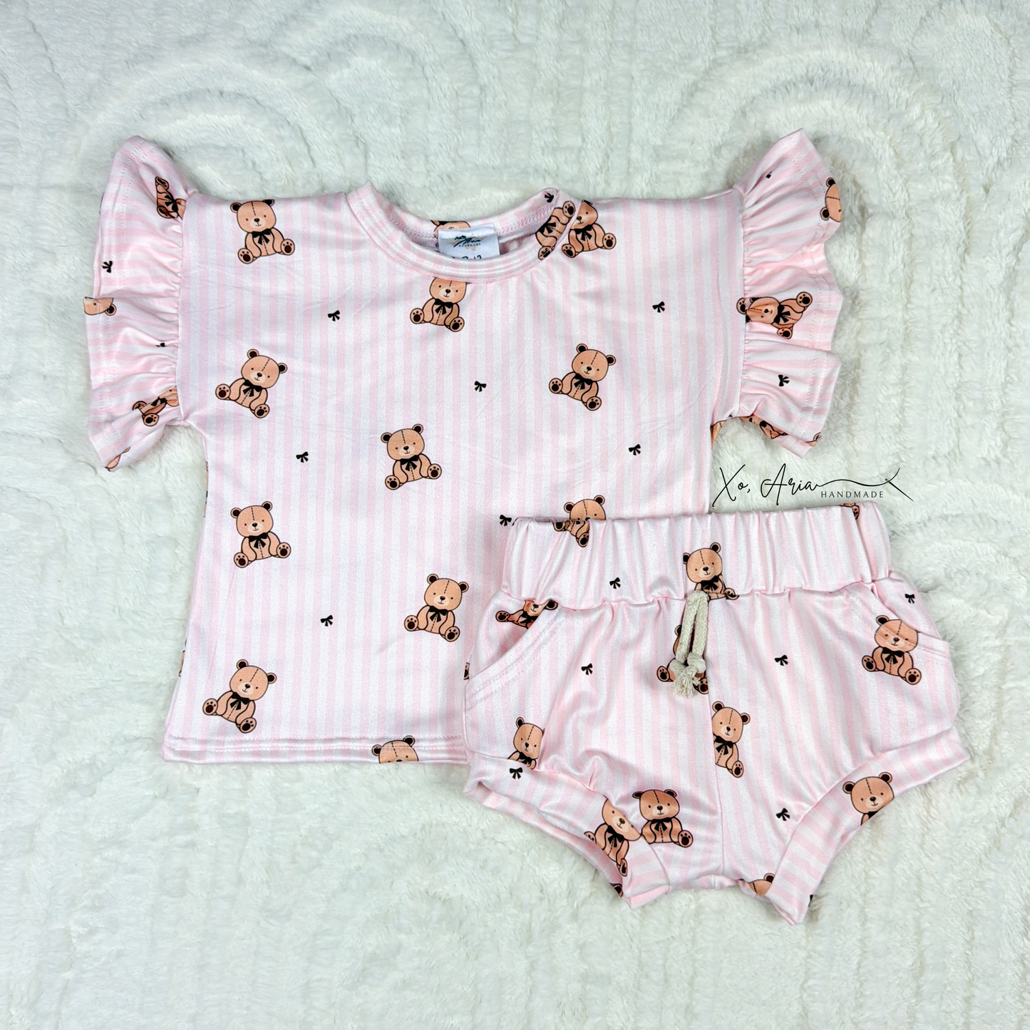 18-24m RTS - Pink Teddy Ruffle Lounge SET