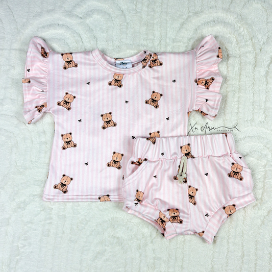 18-24m RTS - Pink Teddy Ruffle Lounge SET